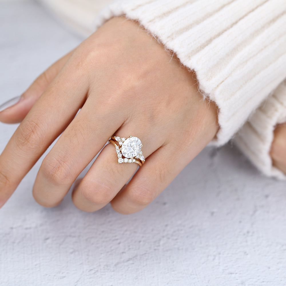 3 CT Oval Cluster Moissanite Bridal Set