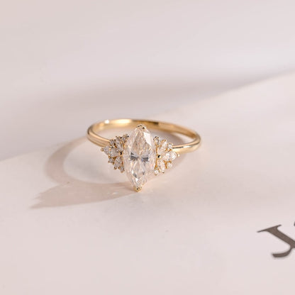 2.0 CT Marquise Cluster Moissanite Engagement Ring