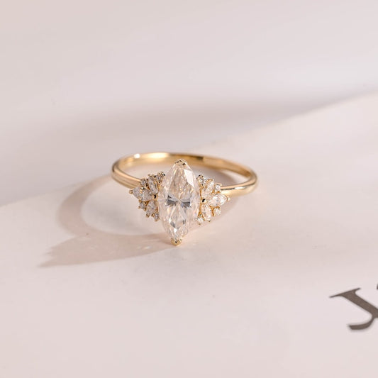 2.0 CT Marquise Cluster Moissanite Engagement Ring