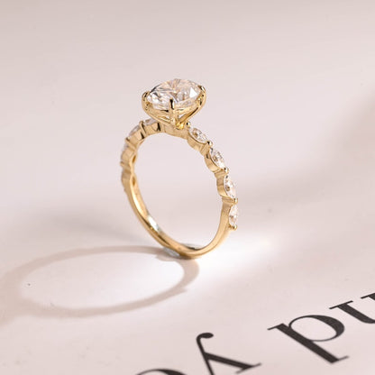 2.0 CT Oval Pave Moissanite Engagement Ring
