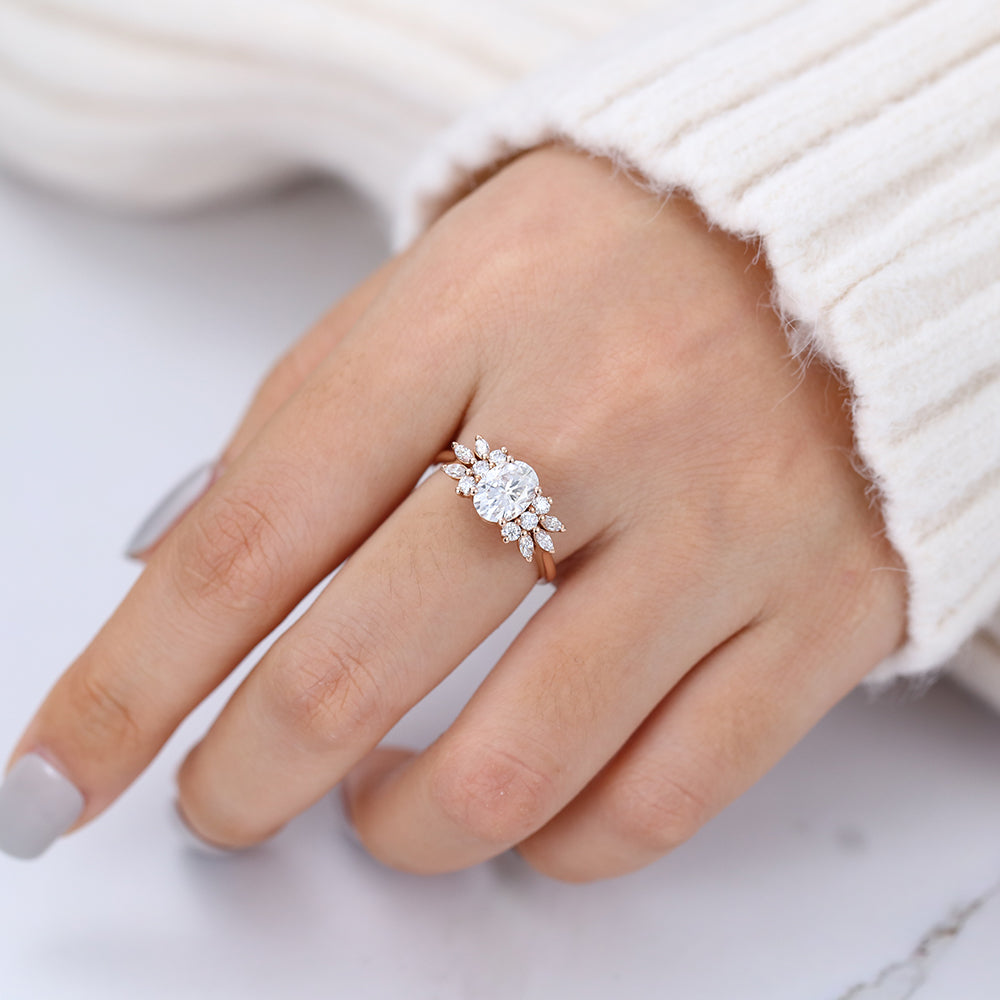 1.33 CT Oval Shaped Moissanite Engagement Ring In Cluster Design