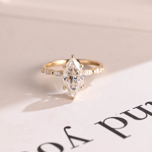 2.0 CT Marquise Pave Moissanite Engagement Ring