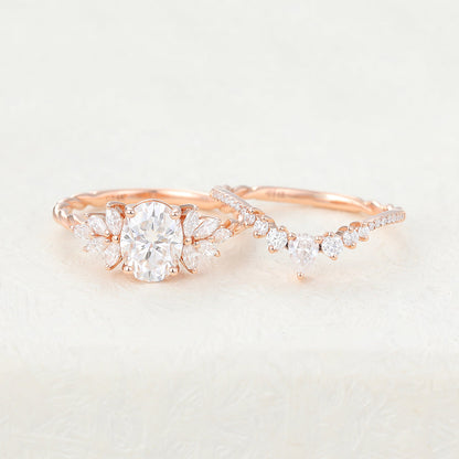 1.33 CT Oval Cluster Moissanite Bridal Set