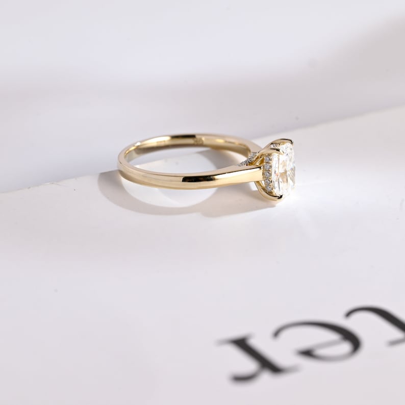 2.5 CT Elongated Cushion Hidden Halo Moissanite Engagement Ring