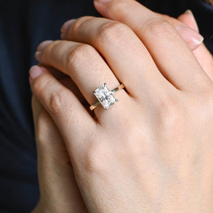 2.5 CT Radiant Hidden Halo Moissanite Engagement Ring