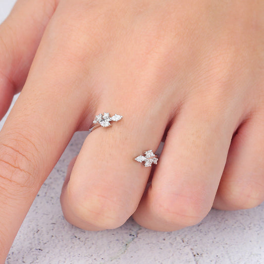 0.26 TCW Marquise & Round Twig Style Moissanite Wedding Band