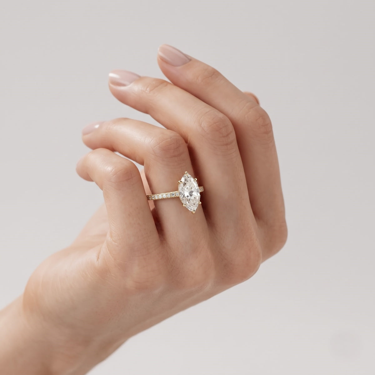 1 CT Marquise Hidden Halo & Pave Moissanite Engagement Ring