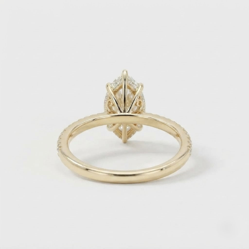 1 CT Marquise Hidden Halo & Pave Moissanite Engagement Ring