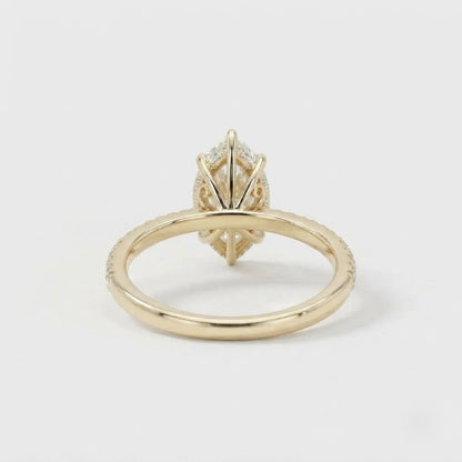 1 CT Marquise Hidden Halo & Pave Moissanite Engagement Ring