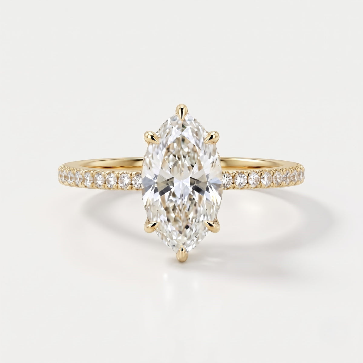 1 CT Marquise Hidden Halo & Pave Moissanite Engagement Ring