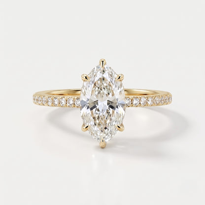1 CT Marquise Hidden Halo & Pave Moissanite Engagement Ring