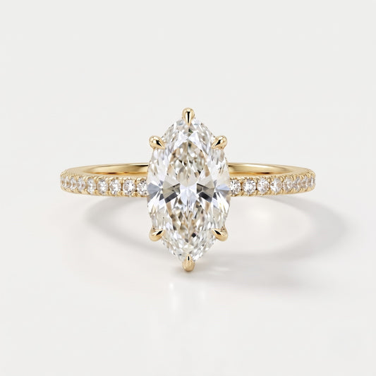1 CT Marquise Hidden Halo & Pave Moissanite Engagement Ring