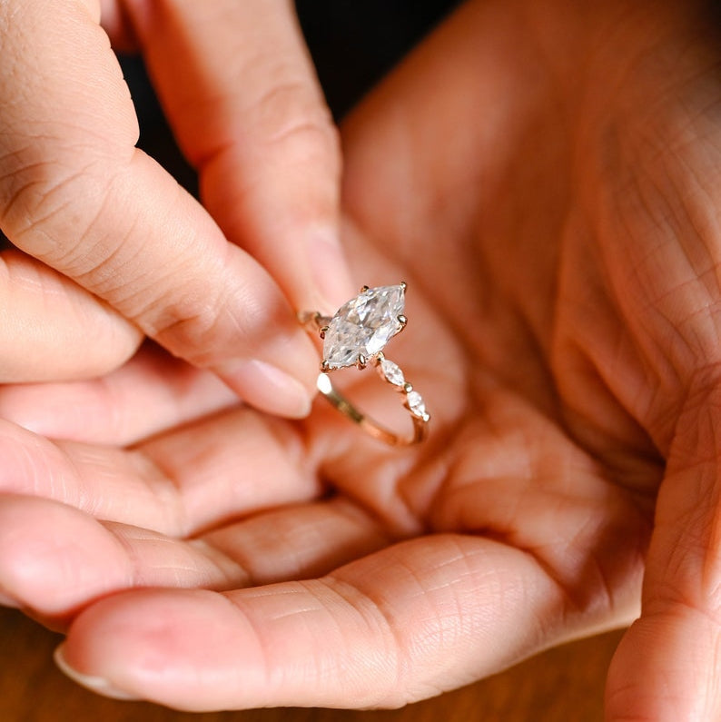2.0 CT Marquise Pave Moissanite Engagement Ring