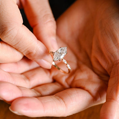 2.0 CT Marquise Pave Moissanite Engagement Ring