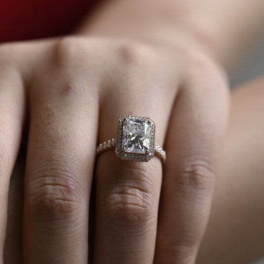 2.0 CT Radiant Pave & Halo Moissanite Engagement Ring