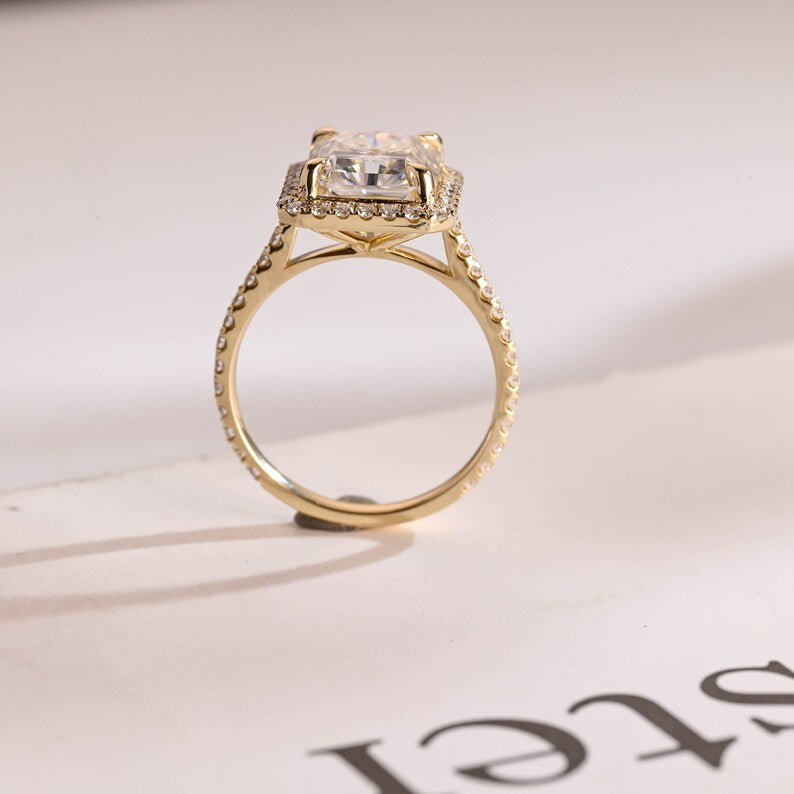 2.5 CT Radiant Pave & Halo Moissanite Engagement Ring