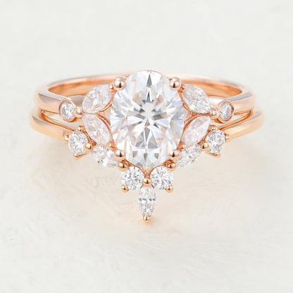 1.33 CT Oval Cluster Moissanite Bridal Set