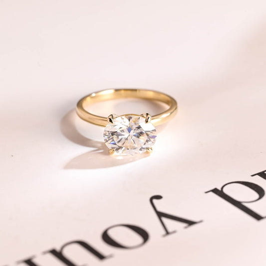 2.0 CT East West Oval Solitaire Moissanite Engagement Ring