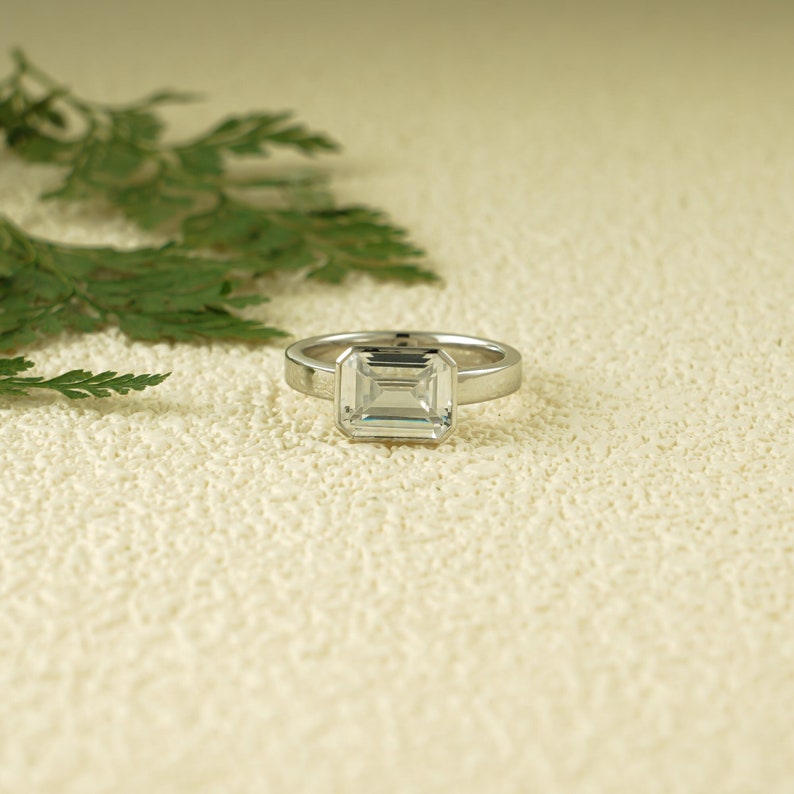 2.0 CT East West Emerald Bezel Moissanite Engagement Ring