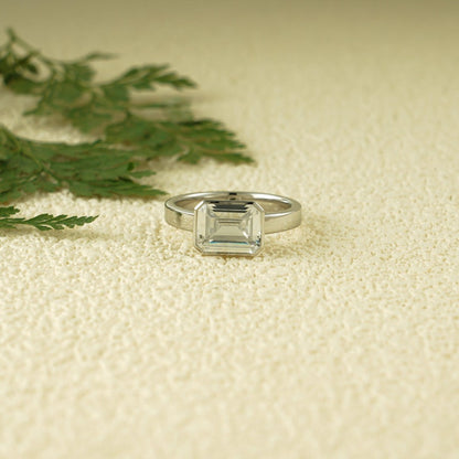 2.0 CT East West Emerald Bezel Moissanite Engagement Ring