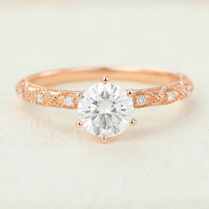 0.68 CT Round Shaped Moissanite Engagement Ring In Pave Design