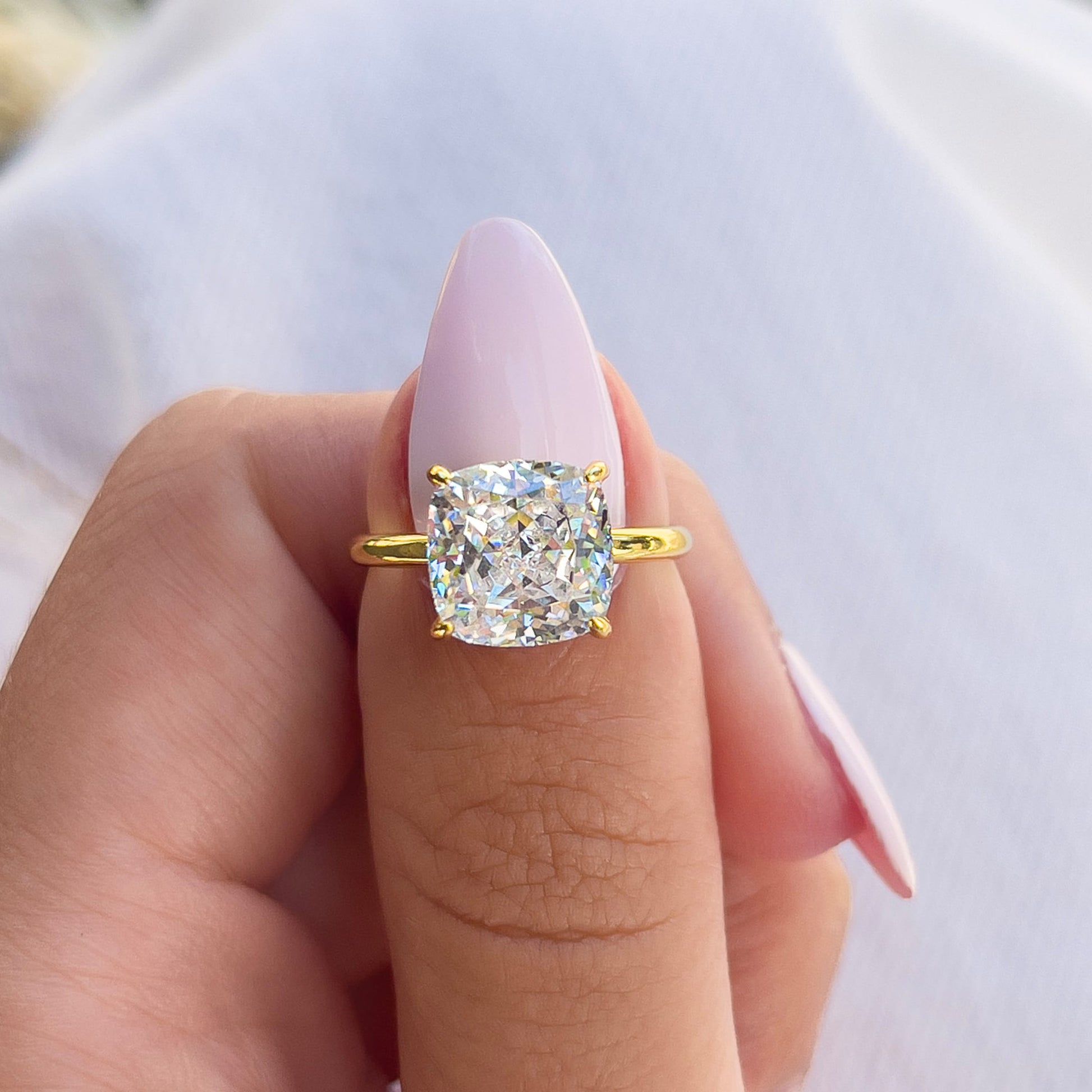 3.5 CT Cushion Hidden Halo Moissanite Engagement Ring