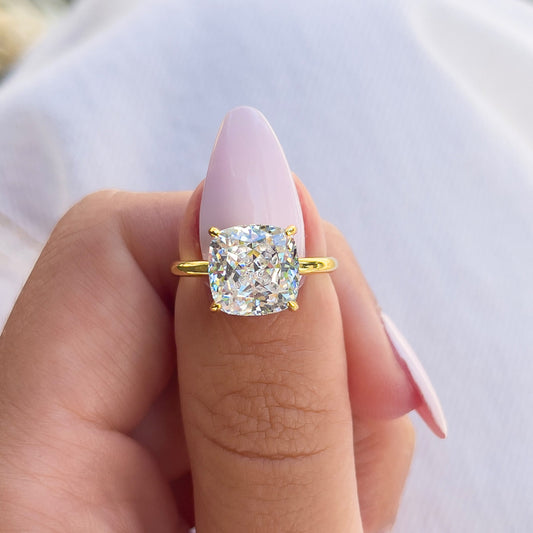 3.5 CT Cushion Hidden Halo Moissanite Engagement Ring