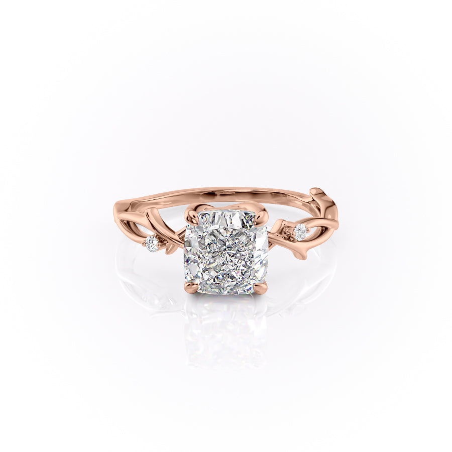 2.54 CT Cushion Twig Pave Moissanite Engagement Ring