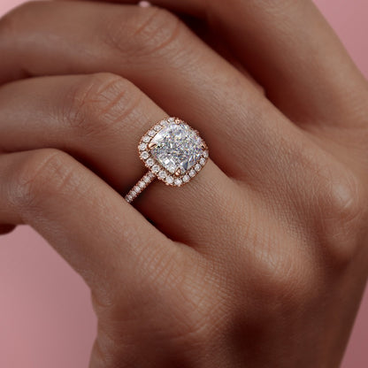 2.54 CT Cushion Halo & Pave Moissanite Engagement Ring