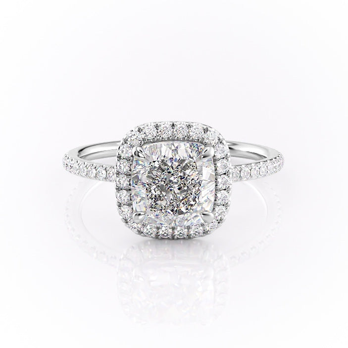 2.54 CT Cushion Halo & Pave Moissanite Engagement Ring