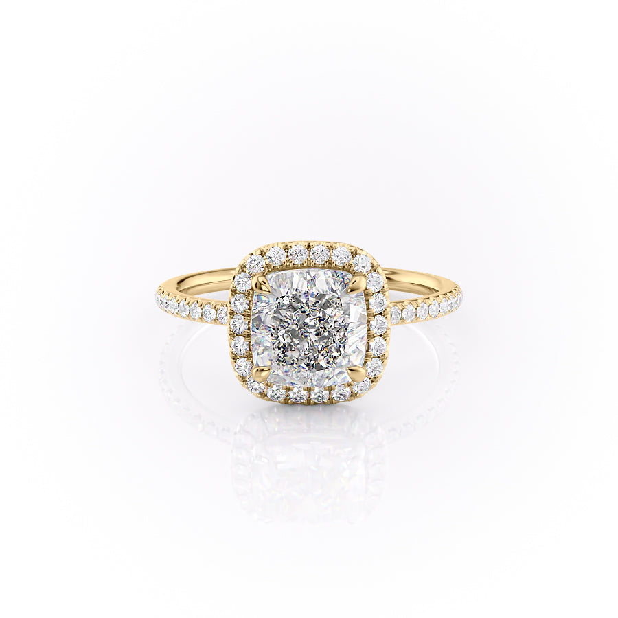 2.54 CT Cushion Halo & Pave Moissanite Engagement Ring