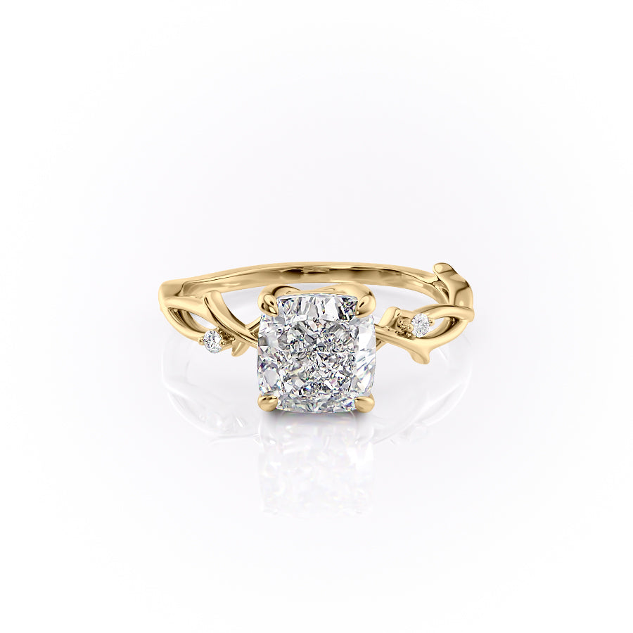 2.54 CT Cushion Twig Pave Moissanite Engagement Ring