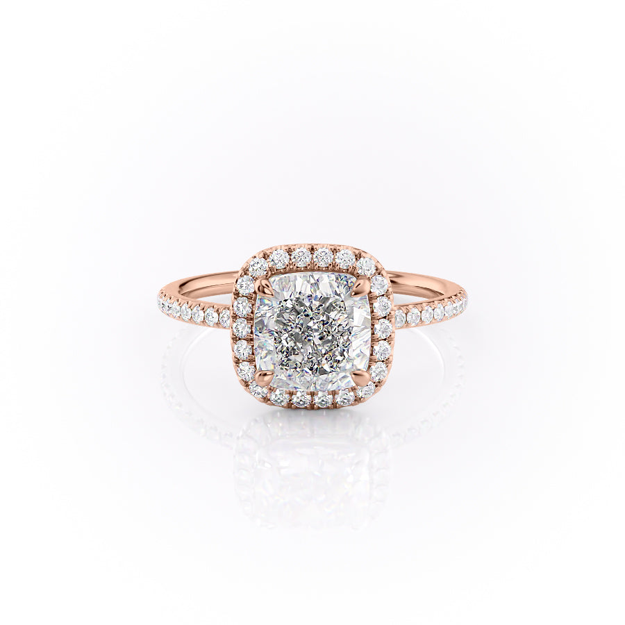 2.54 CT Cushion Halo & Pave Moissanite Engagement Ring