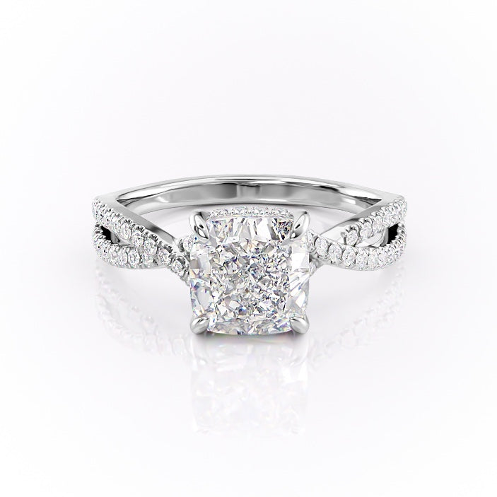 2.15 CT Cushion Hidden Halo & Pave Moissanite Engagement Ring