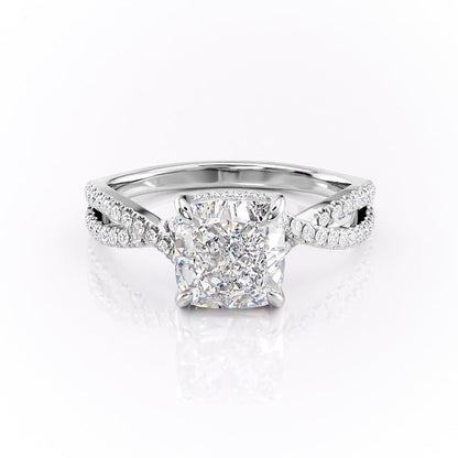 2.15 CT Cushion Hidden Halo & Pave Moissanite Engagement Ring