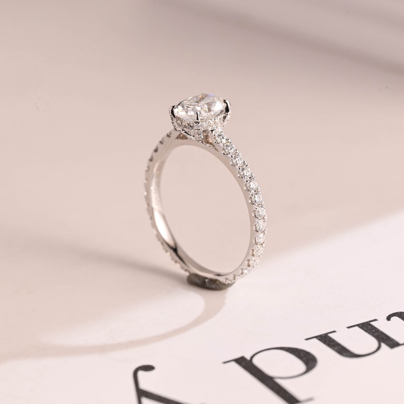 2.0 CT Oval Pave Moissanite Engagement Ring