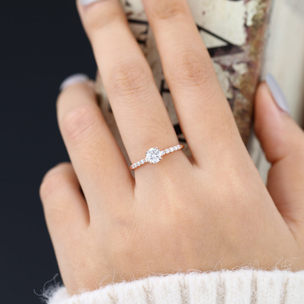 0.41 CT Round Shaped Moissanite Engagement Ring In Pave Design