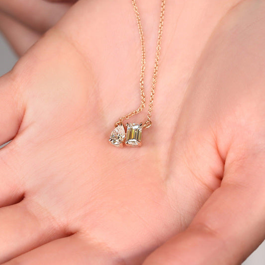 0.5 TCW Pear & Emerald Moissanite Two Stone Necklace