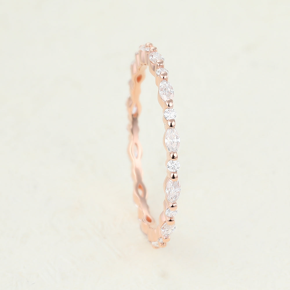0.6 TCW Marquise & Round Full Eternity Moissanite Wedding Band