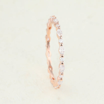 0.6 TCW Marquise & Round Full Eternity Moissanite Wedding Band