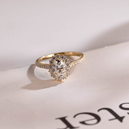 2.0 CT Oval Halo & Pave Moissanite Engagement Ring