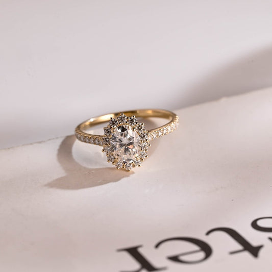 2.0 CT Oval Halo & Pave Moissanite Engagement Ring