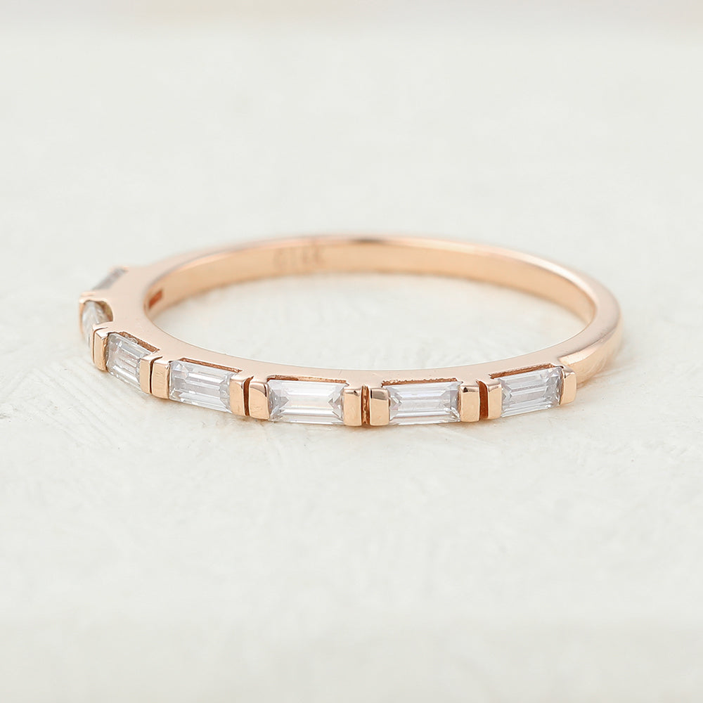 0.42 TCW Baguette Half Eternity Moissanite Wedding Band