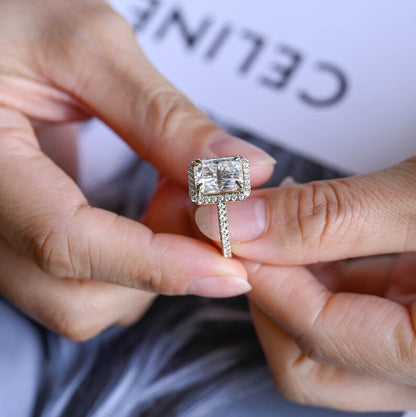 2.5 CT Radiant Pave & Halo Moissanite Engagement Ring