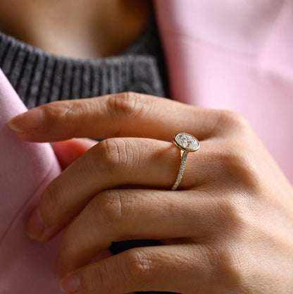 2.0 CT Oval Bezel & Pave Moissanite Engagement Ring