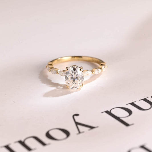 2.0 CT Oval Pave Moissanite Engagement Ring