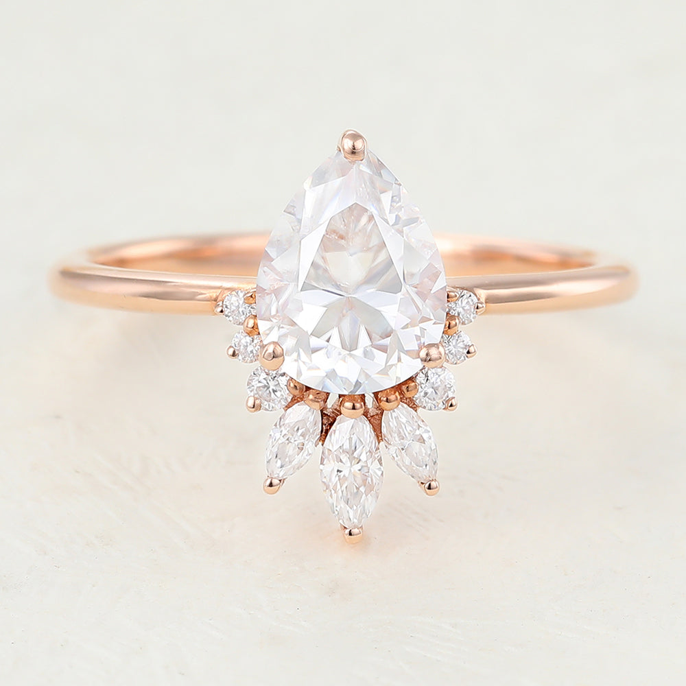 0.85 CT Pear Shaped Moissanite Engagement Ring In Cluster Design