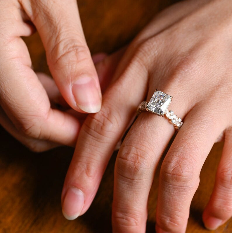 2.0 CT Radiant Pave Moissanite Engagement Ring