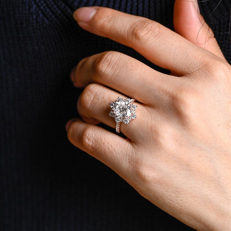 2.0 CT Oval Pave & Halo Moissanite Engagement Ring
