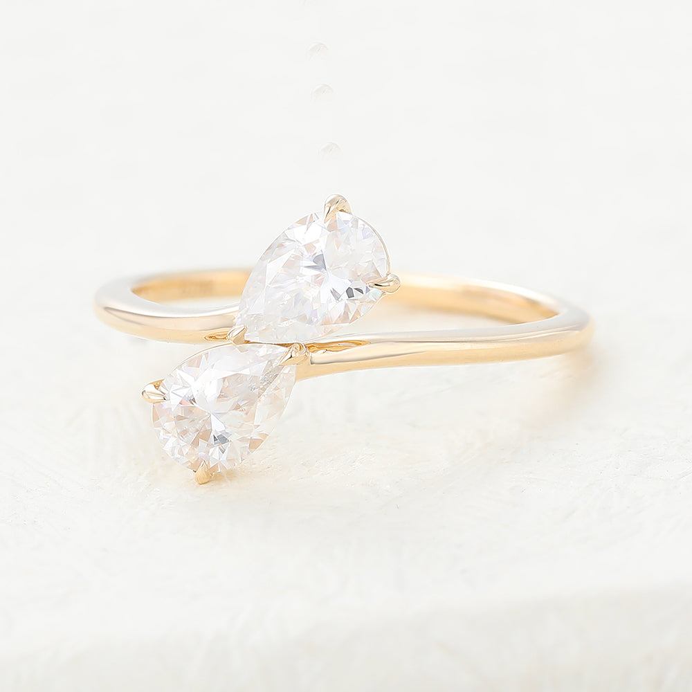 0.39 CT Pear Shaped Moissanite Ring In Two Stone Solitaire Design